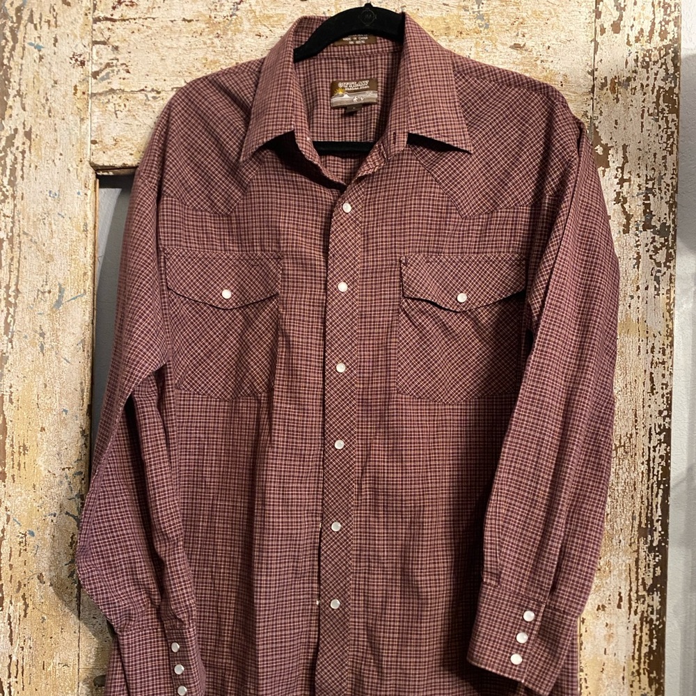Men's Brown & Burgundy Plaid Western Shirt With Pearl Snaps - Vintage Look